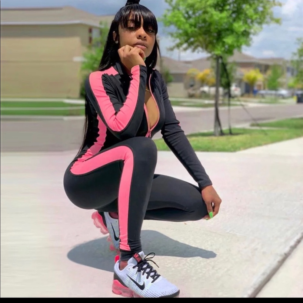 Pink and black jumpsuit